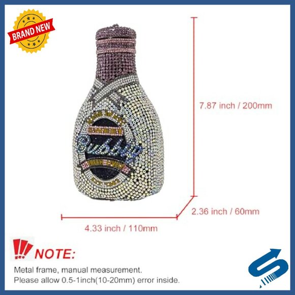 Rhinestone Champagne Bottle Evening Clutch Purse with Detachable Chains